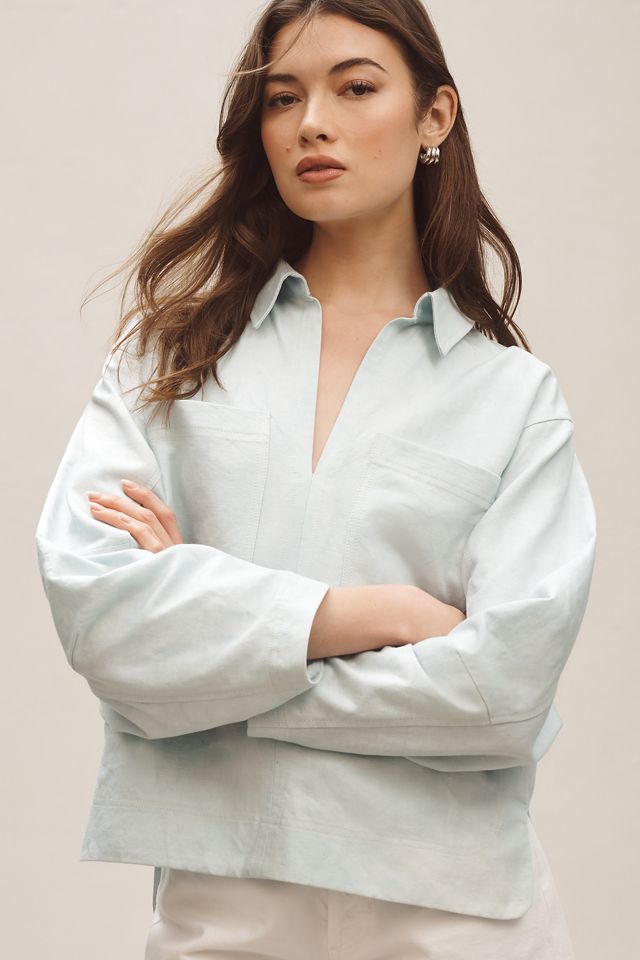 By Anthropologie Collared Patch Pocket Utility Popover Top #3