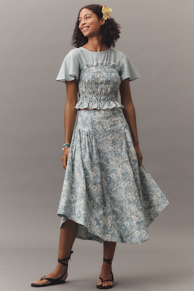 By Anthropologie Short-Sleeve Smocked Linen Twofer Top | Anthropologie