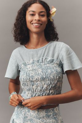 By Anthropologie Short-Sleeve Embroidered Tunic Top