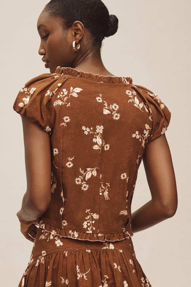 By Anthropologie Puff-Sleeve Tie-Front Linen Top #2