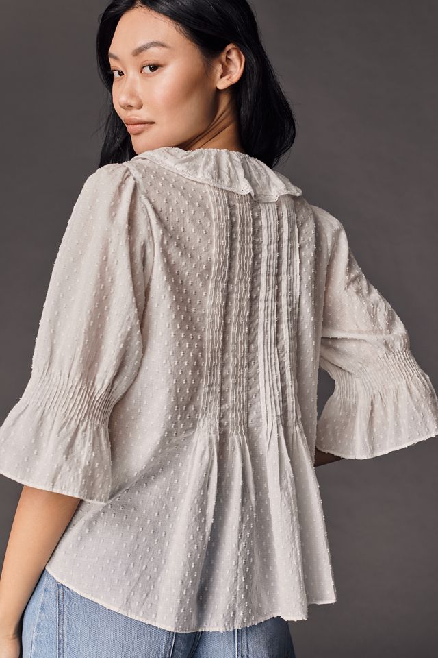 By Anthropologie Ruffled Pin-Tuck Button-Front Blouse #1
