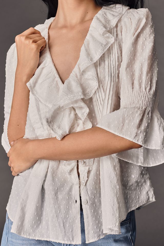 By Anthropologie Ruffled Pin-Tuck Button-Front Blouse #3