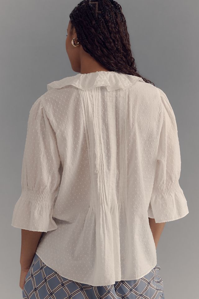 By Anthropologie Ruffled Pin-Tuck Button-Front Blouse #7