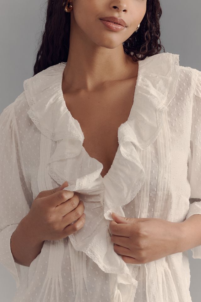 By Anthropologie Ruffled Pin-Tuck Button-Front Blouse #9