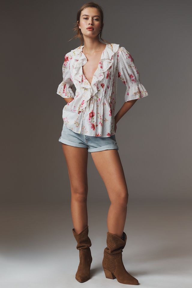 Blusa con Volantes, Pliegues y Botones By Anthropologie #2