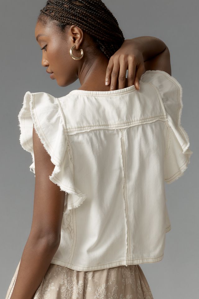 Leigh Viner x Anthropologie Scoop-Neck Flutter-Sleeve Blouse #1