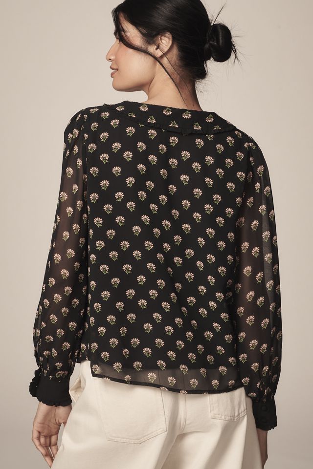 Maeve Long-Sleeve Collared Bow Blouse #1