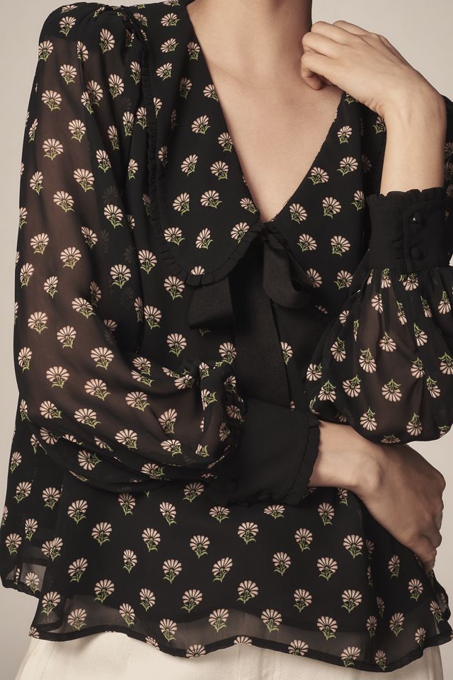 Maeve Long-Sleeve Collared Bow Blouse #3