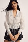 By Anthropologie Lace-Placket Long-Sleeve Blouse
