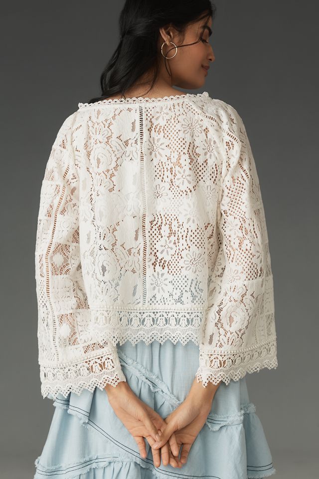By Anthropologie Long-Sleeve Lace Patches Blouse