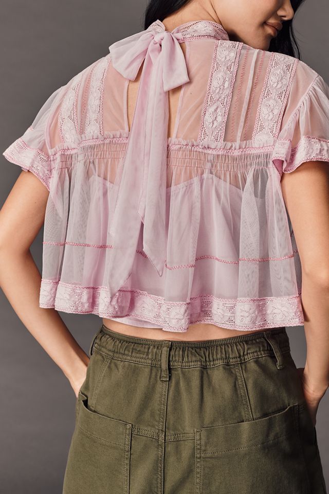 By Anthropologie Short-Sleeve Mesh Lace Swing Blouse #2