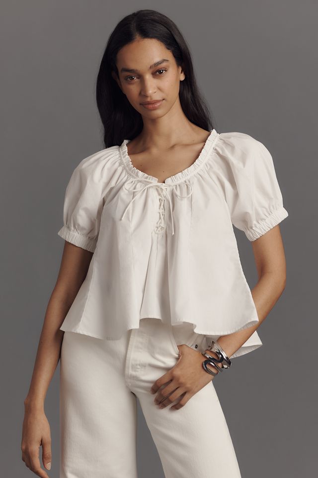 Maeve Short-Sleeve Lace Swing Blouse #1