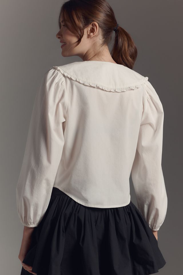 Maeve Long-Sleeve Collared Ruffle-Front Blouse #1