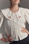 Maeve Long-Sleeve Collared Ruffle-Front Blouse