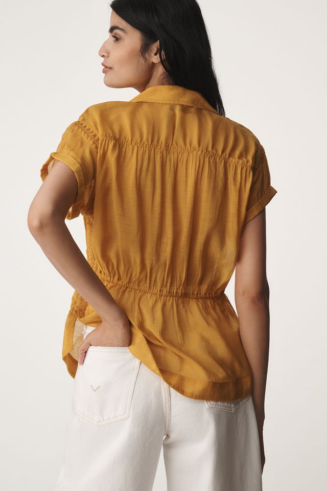 By Anthropologie Cap-Sleeve Tunneled Blouse #1