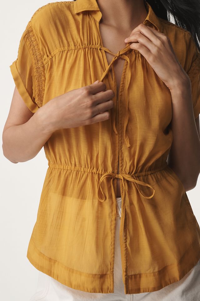By Anthropologie Cap-Sleeve Tunneled Blouse #3