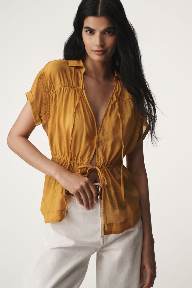 By Anthropologie Cap-Sleeve Tunneled Blouse #2
