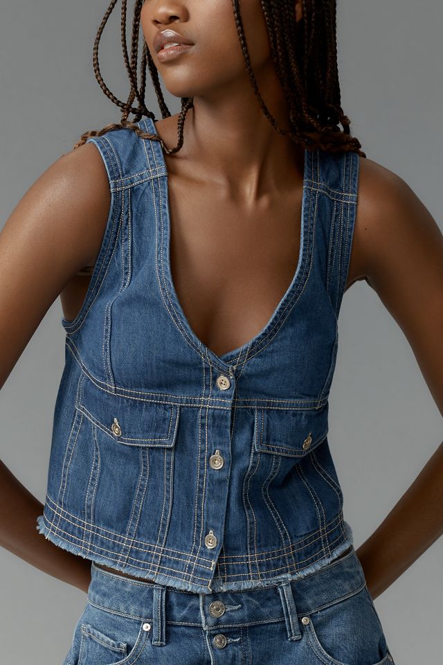Haut en Denim Pilcro Coastal à Col en V et Coupe Courte #3