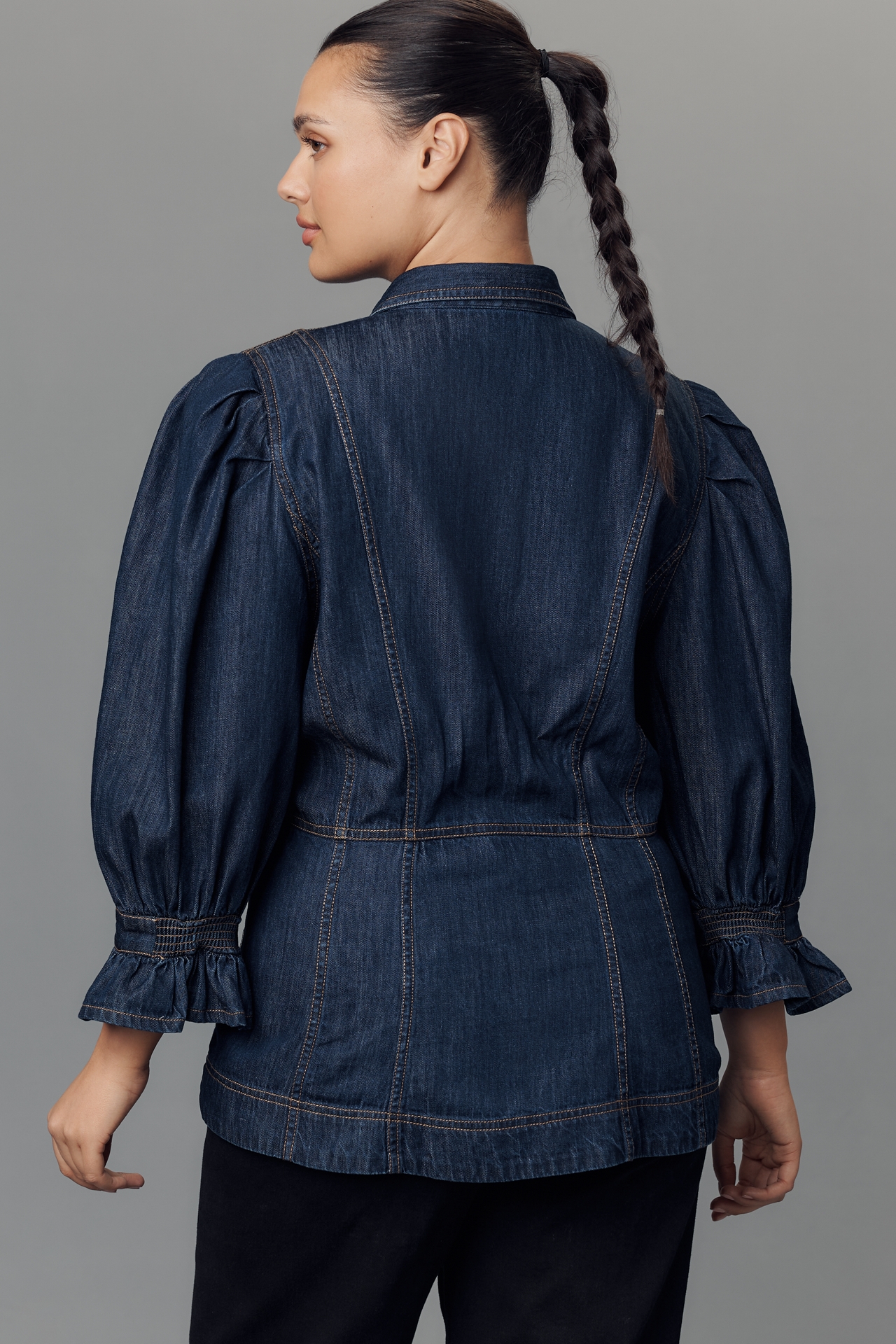 By Anthropologie Puff-Sleeve Denim Buttondown Shirt