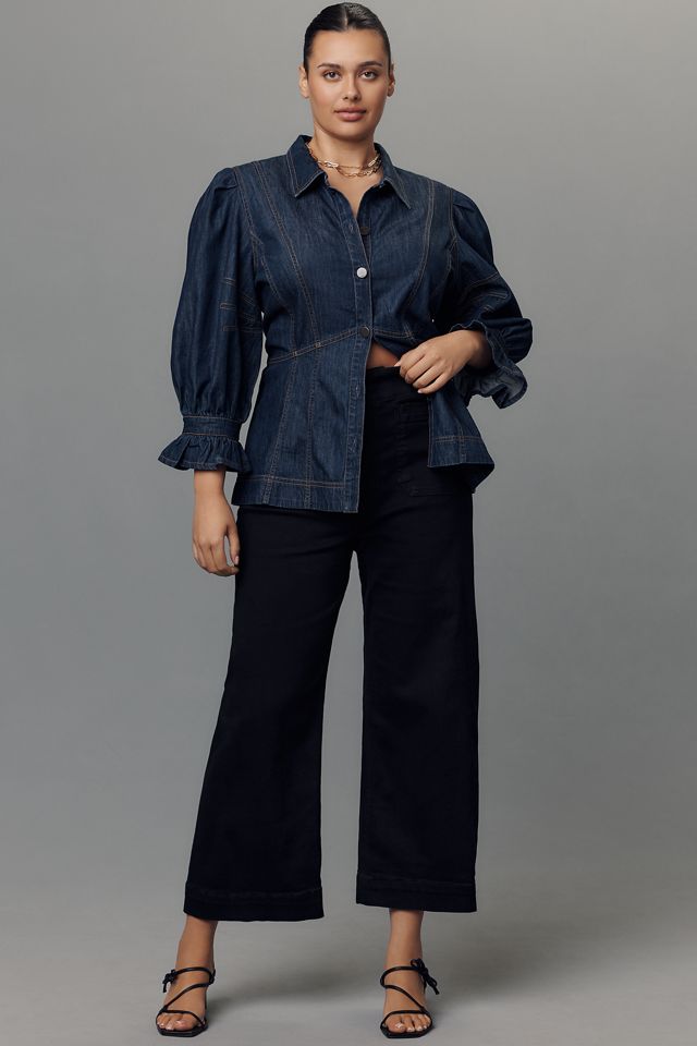 By Anthropologie Puff-Sleeve Denim Buttondown Shirt #6