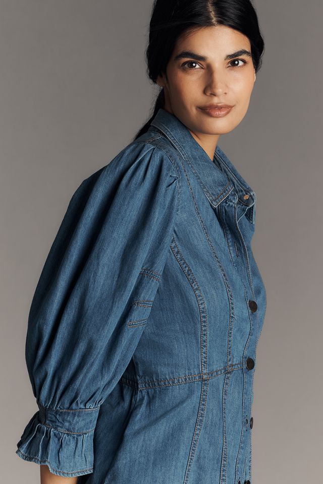 By Anthropologie Puff-Sleeve Denim Buttondown Shirt #2