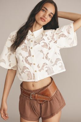 Maeve Short Sleeve Lace Buttondown Surf Shirt