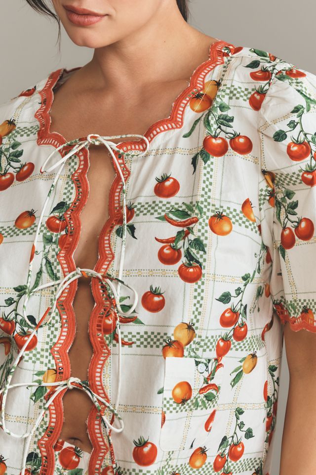Maeve Veggie Bloom Short-Sleeve Tie-Front Blouse #5