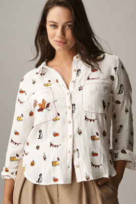 Pilcro Embroidered Icon Buttondown Shirt In Multi
