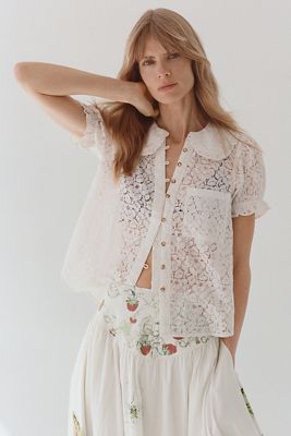 Pilcro The Keira Collared Button-front Blouse By : Lace Edition