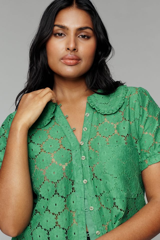 トップス GREEN BUTTER COLLAR LACE BLO Pilcro Keira Lace Blouse | Anthropologie