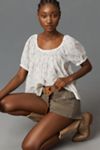 Pilcro Cotton-Blend Puff-Sleeve Cropped Blouse
