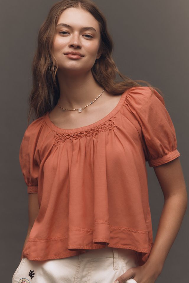 Pilcro Cotton-Blend Puff-Sleeve Crop Blouse #1