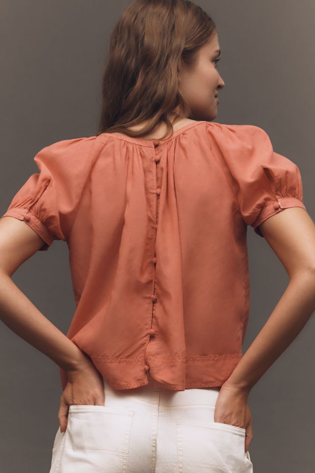 Pilcro Cotton-Blend Puff-Sleeve Crop Blouse #2
