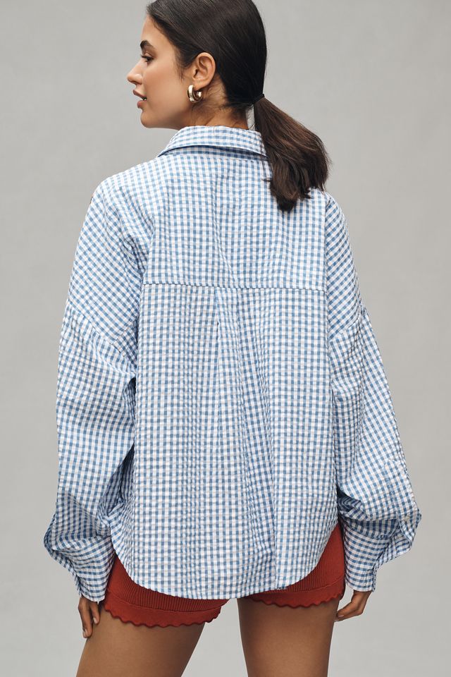 Maeve Long-Sleeve Patchwork Tea Towel Buttondown Shirt #1