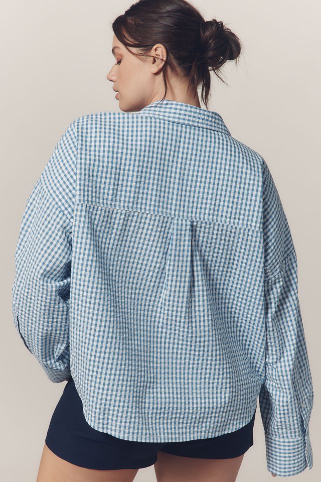 Maeve Long-Sleeve Patchwork Tea Towel Buttondown Shirt #5