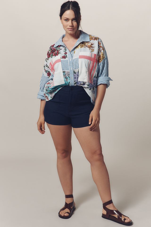Maeve Long-Sleeve Patchwork Tea Towel Buttondown Shirt #6