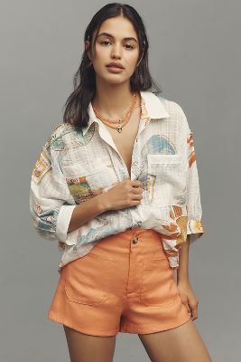 Pilcro Batwing Printed Buttondown Shirt
