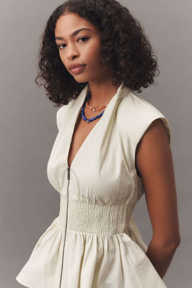 The Tommie Cap-Sleeve Smocked Front-Zip Shirt Dress: Mini Edition