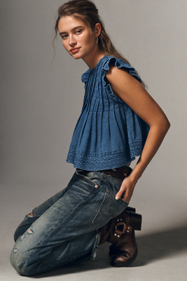 Pilcro The Jade Denim Swing Top By  In Blue