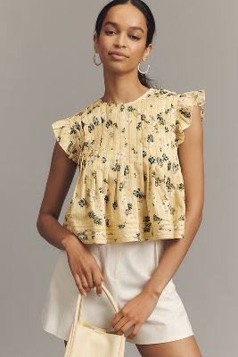 Blouse Babydoll Plissée Manches Courtes taille: XS chez Anthropologie - Pilcro - Modalova