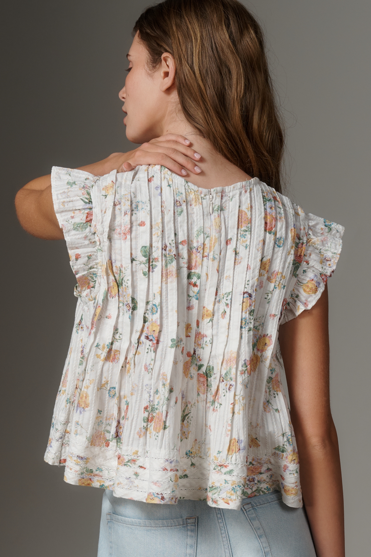 Pilcro Jade Short-Sleeve Pleated Swing Top