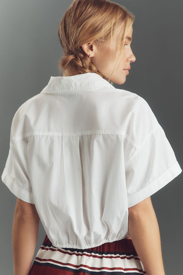 Maeve Short-Sleeve Monogram Cropped Top