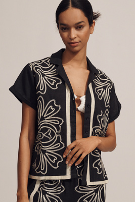 By Anthropologie The Brenna Short-sleeve Buttondown Shirt: Linen Edition