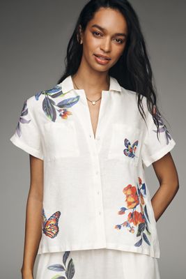 By Anthropologie Brenna Linen Cotton Buttondown Top