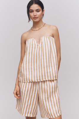 Maeve Strapless Linen Structured Striped Top