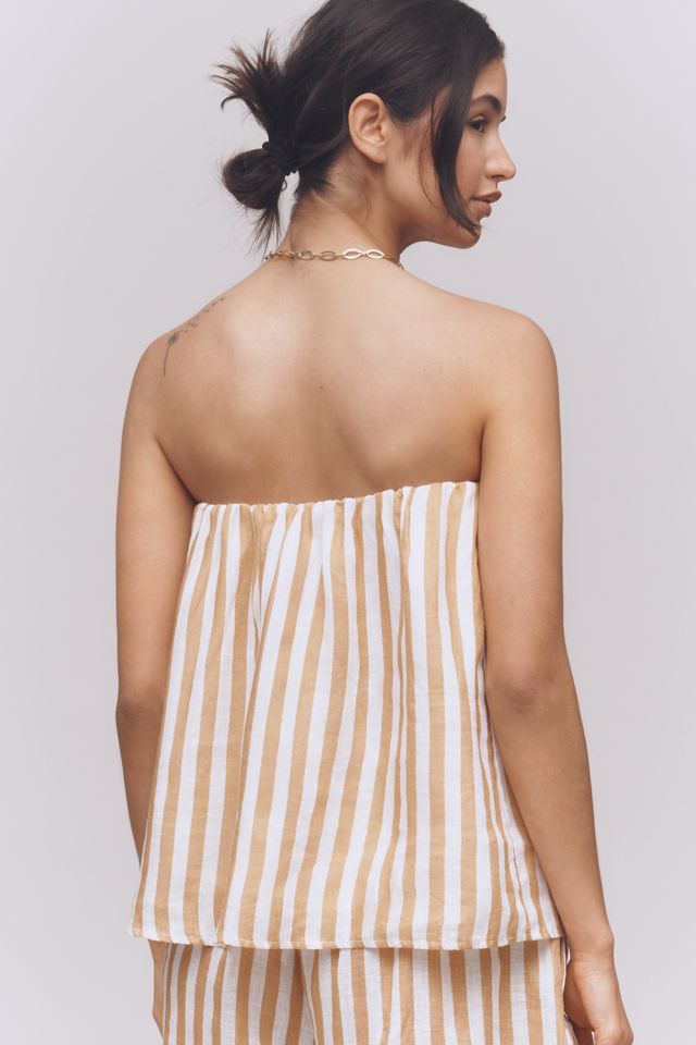 Maeve Strapless Linen Structured Striped Top #2