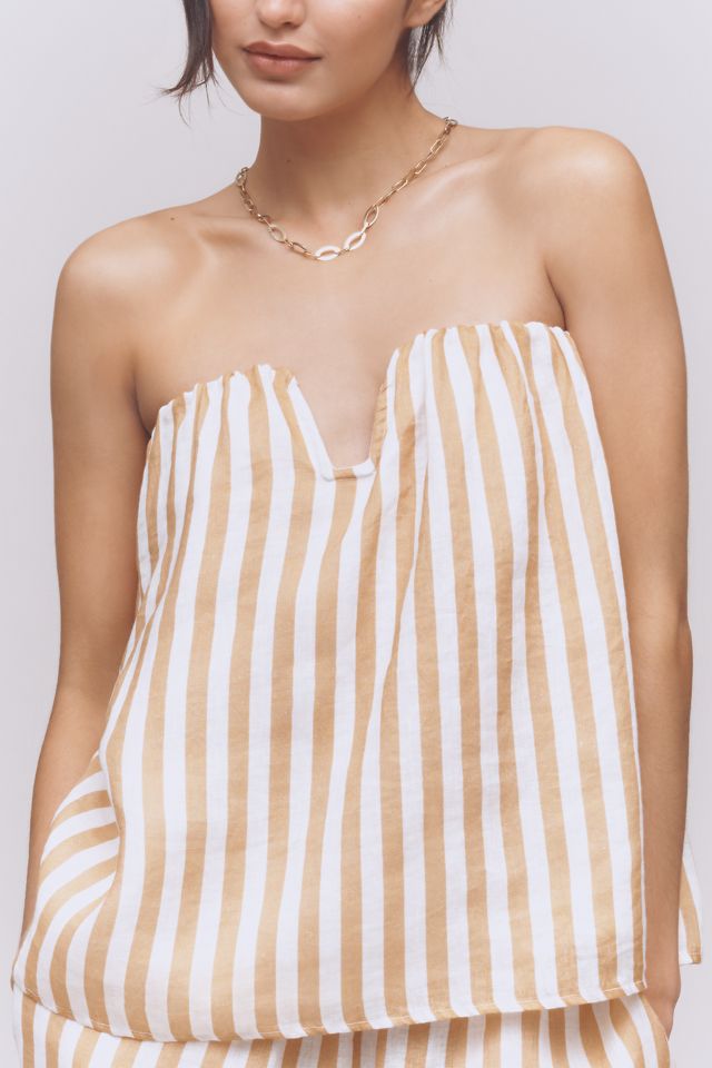 Maeve Strapless Linen Structured Striped Top #4