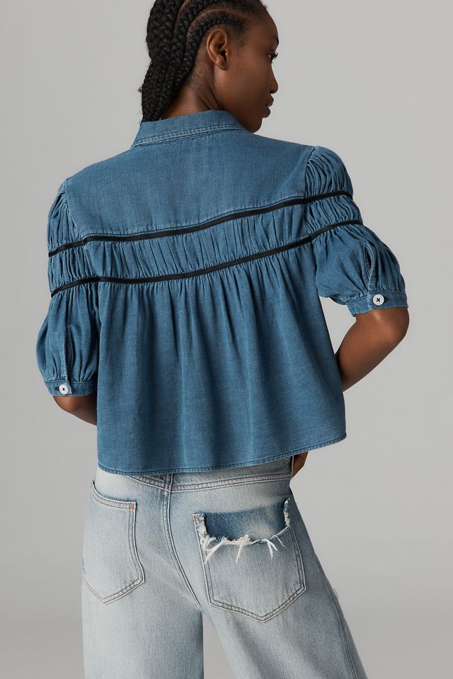 The Leandra Shirred Yoke Blouse by Maeve: Denim Edition #2