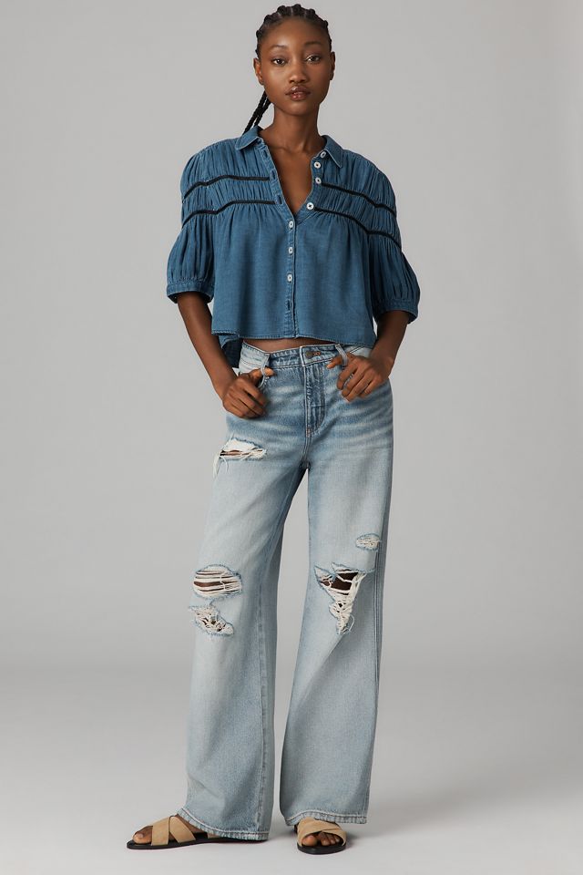 The Leandra Shirred Yoke Blouse by Maeve: Denim Edition #3