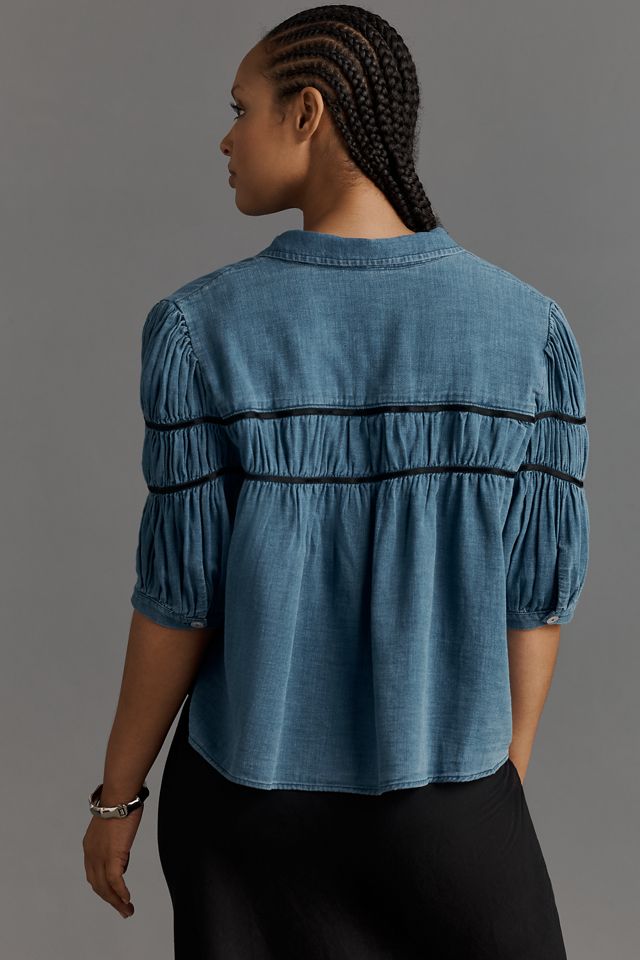 The Leandra Shirred Yoke Blouse by Maeve: Denim Edition #5